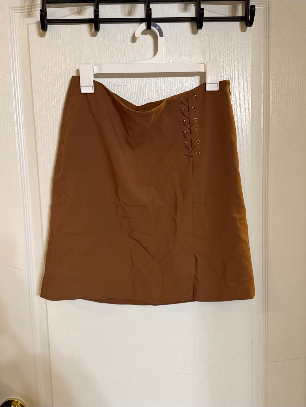White House Black Market Brown Mini Skirt with Lace-Up Detail